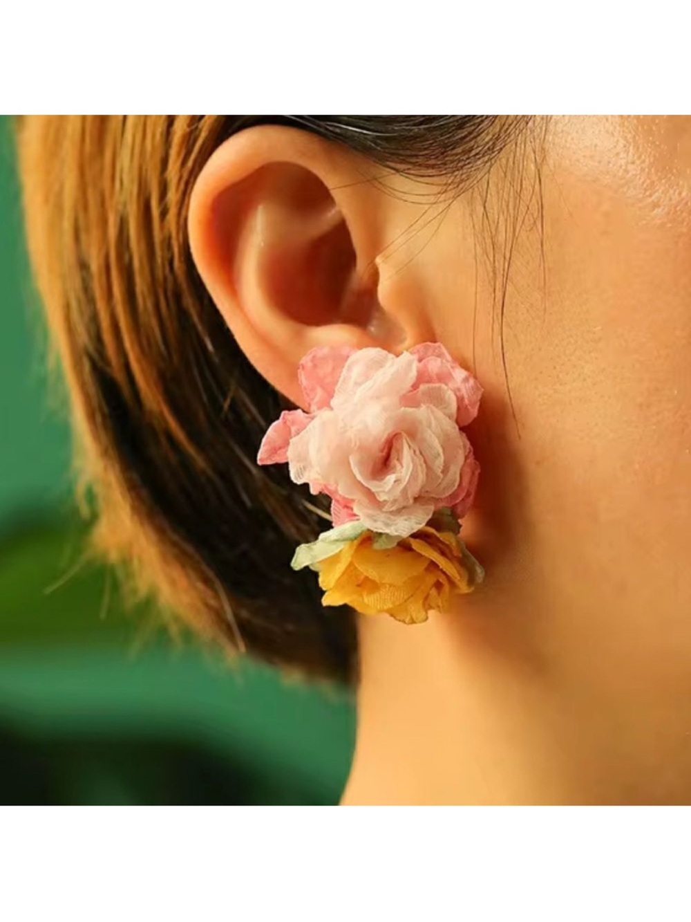 Pink and Yellow Floral Cluster Drop Earrings A126